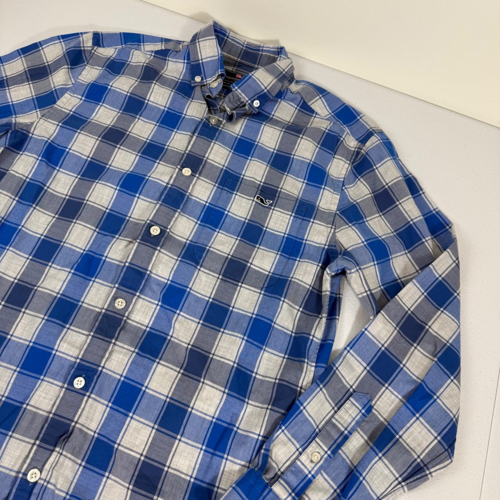 Vineyard Vines Mens Small Classic Fit Tucker Shirt Blue Grey Plaid Cotton S